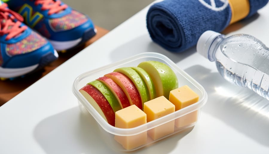 Apple slices with cheese cubes on a plate